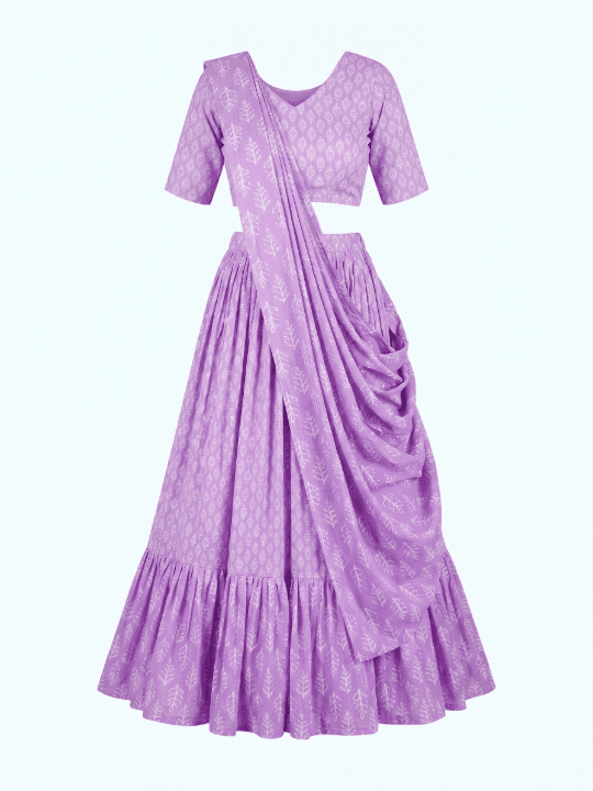 Lavender Flared Ethnic Dress 1