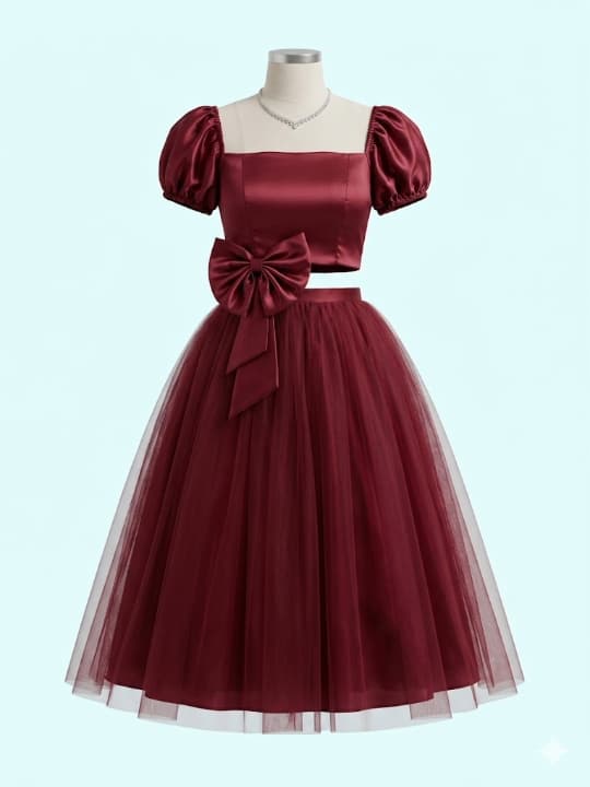 Maroon Tulle Party Dress 1