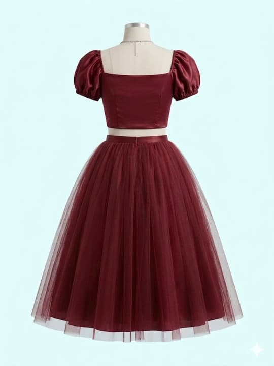 Maroon Tulle Party Dress 2