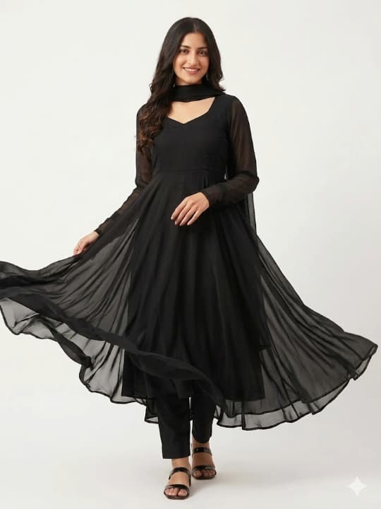 Black Flared Anarkali Dress 1