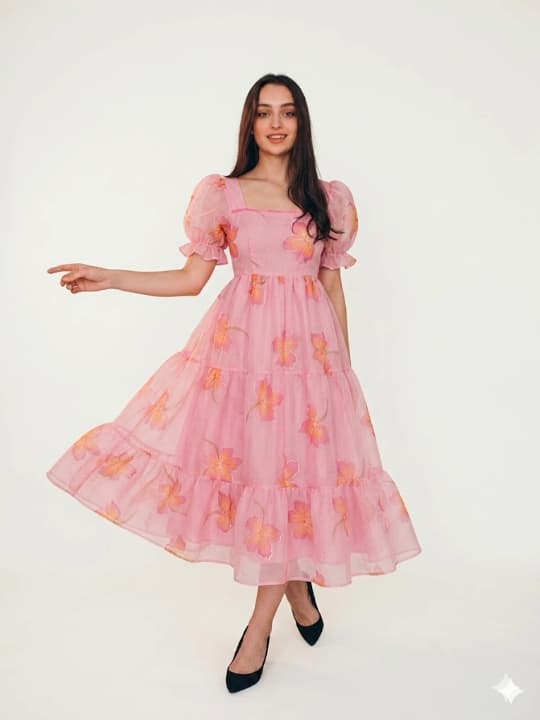 Pink Floral Tiered Dress 1