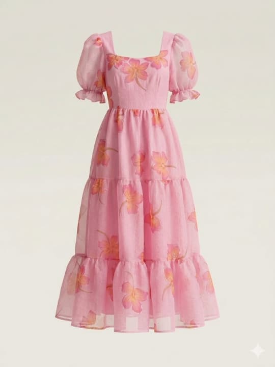 Pink Floral Tiered Dress 2