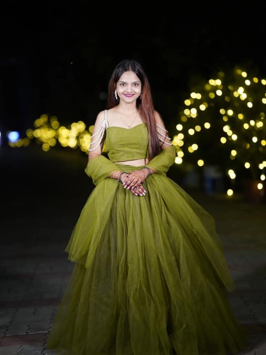 Olive Net Lehenga Set 1
